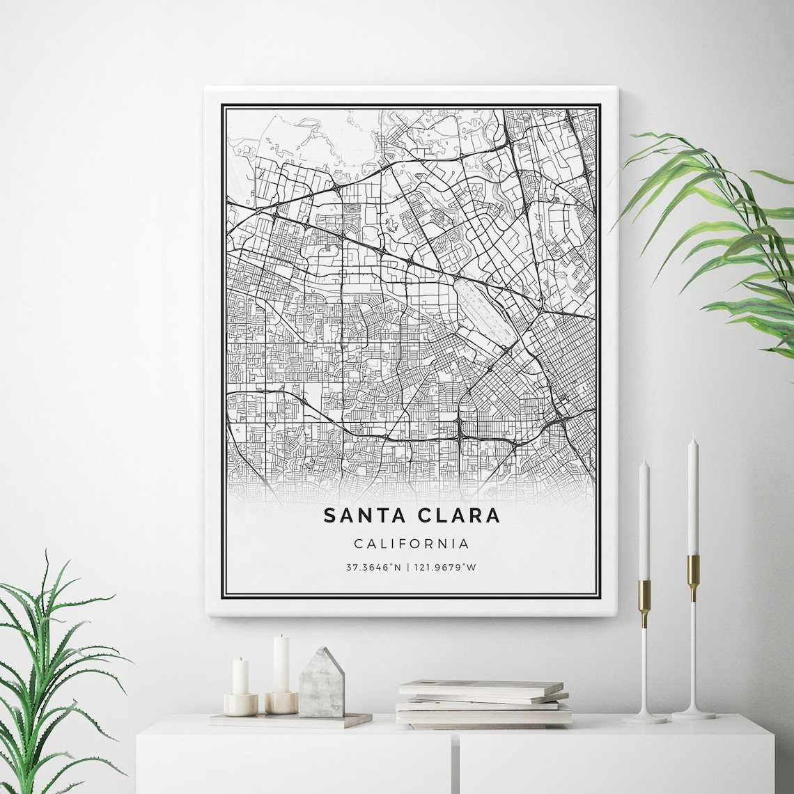 Santa Clara Map Canvas Print City Maps Wall Art California Etsy