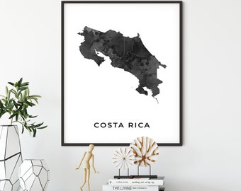 Cartel de arte del mapa de Costa Rica, impresión de arte de pared en blanco y negro de Costa Rica, idea de regalo, fotografías de oficina, anfitriona de regalo, OM116
