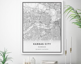 Kansas City Map Canvas Print, City Maps Wall Art, Kansas Gift Minimalistic Artwork, canvas print, canvas wall art | M171