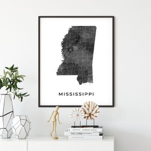 Mississippi map art poster, black and white wall art print of Mississippi, gift idea, gift for grad, office decorations, OM31