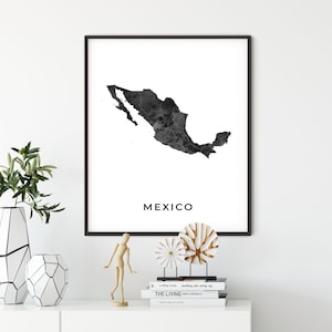 Mexico map art poster, black and white wall art print of Mexico, gift idea, travel decor, gift ideas, OM114