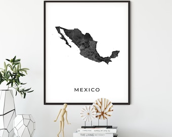 Mexico map art poster, black and white wall art print of Mexico, gift idea, travel decor, gift ideas, OM114