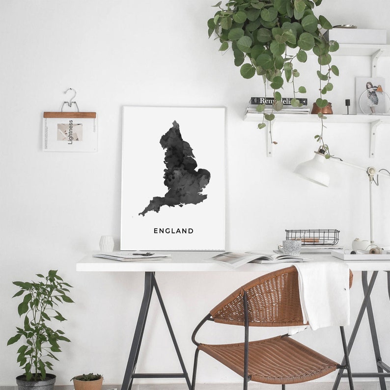 England Map Art Poster Black and White Wall Art Print of Etsy