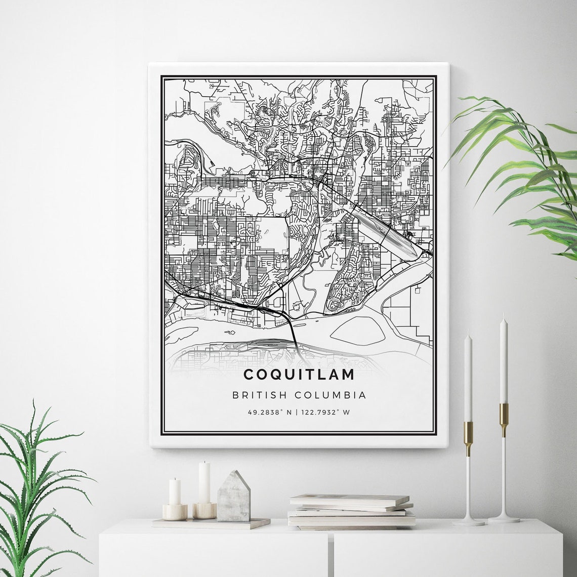 Coquitlam Map Canvas Print City Maps Wall Art British Etsy