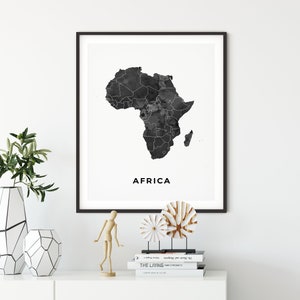 Africa map art poster, black and white wall art print of Africa, gift idea, office decorations, black and white map, OM1