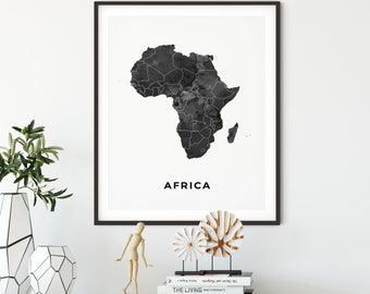 Africa map art poster, black and white wall art print of Africa, gift idea, office decorations, black and white map, OM1