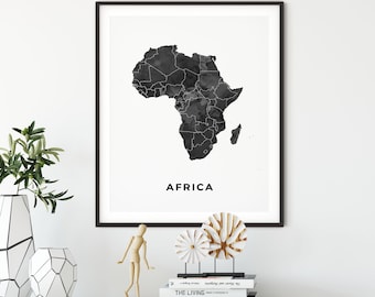 Africa Map Art Print: Black and White Office Wall Decor