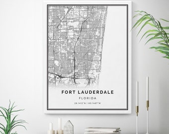 Fort Lauderdale Map Canvas Print, City Maps Wall Art, Florida Gift Minimalistic Artwork, Art For Walls, Art For Work | M138