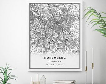Nuremberg Map Canvas Print, City Maps Wall Art, Germany Gift Minimalistic Artwork, Map Print, Map Gifts For Her | M584
