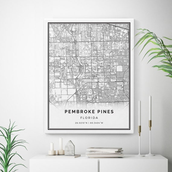 Digital Prints Prints Art & Collectibles PEMBROKE PINES FL Map Poster ...