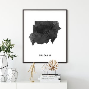 Sudan map art poster, black and white wall art print of Sudan, gift idea, map artwork, gift for a woman, OM178 image 1