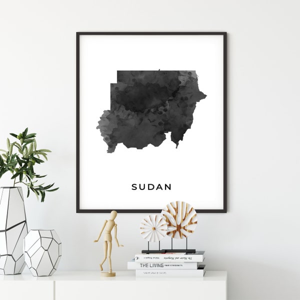 Sudan map art poster, black and white wall art print of Sudan, gift idea, map artwork, gift for a woman, OM178