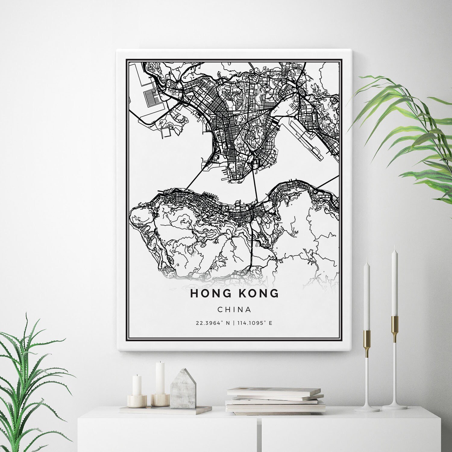 Hong Kong Map Canvas Print City Maps Wall Art China Gift | Etsy