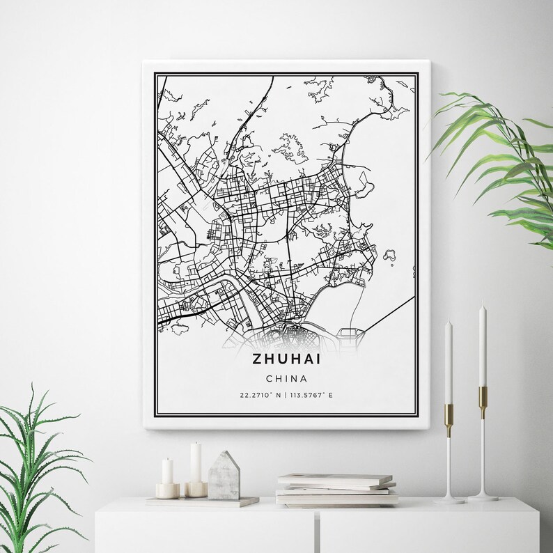 Zhuhai Map Canvas Print City Maps Wall Art China Gift | Etsy