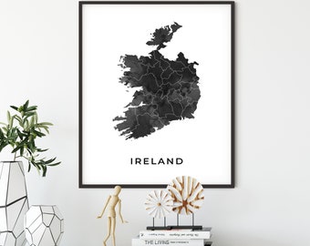 Ireland map art poster, black and white wall art print of Ireland, gift idea, gift kitchen, home wall print, OM97