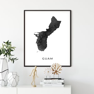 Guam map art poster, black and white wall art print of Guam, gift idea, map painting, black map art, OM234