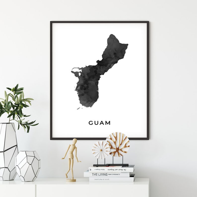 Guam map art poster, black and white wall art print of Guam, gift idea, map painting, black map art, OM234