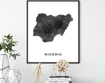 Nigeria map art poster, black and white wall art print of Nigeria, gift idea, black map print, gift for dad, OM170