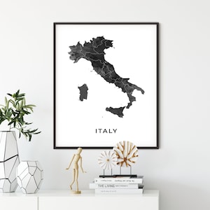 Italy map art poster, black and white wall art print of Italy, gift idea, gift employee, map art, OM83