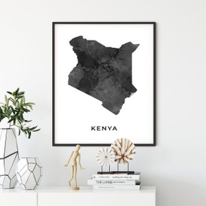 Kenya map art poster, black and white wall art print of Kenya, gift idea, living room decor, gift for hushand, OM158