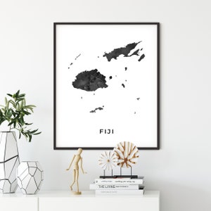 Fiji map art poster, black and white wall art print of Fiji, gift idea, black map print, black map art, OM233
