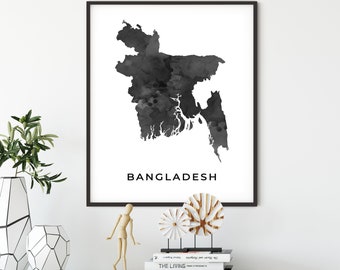 Bangladesh Map Art Print: Black and White Country Wall Decor