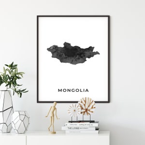 Mongolia map art poster, black and white wall art print of Mongolia, gift idea, map painting, black print, OM217