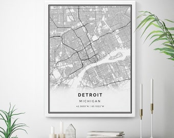 Detroit Map Canvas Print, City Maps Wall Art, Michigan Gift Minimalistic Artwork, canvas map, canvas kitchen art | M23