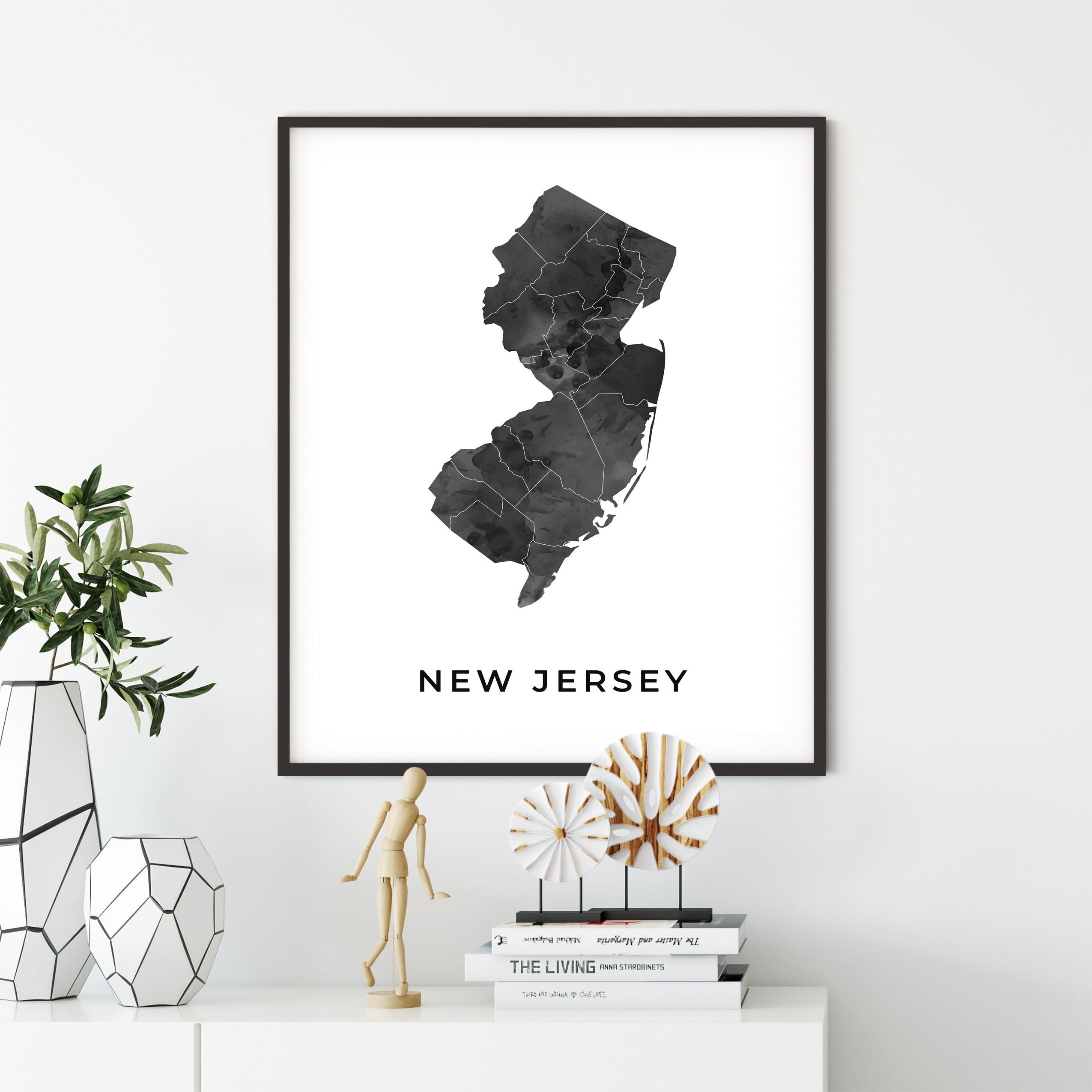 New Jersey map art poster, black and white wall art print of New Jersey, gift idea, gift for in laws, map wall art, OM37