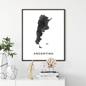 Argentina map art poster, black and white wall art print of Argentina, gift idea, colorful map, gift girl, OM122