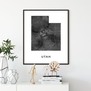 Utah map art poster, black and white wall art print of Utah, gift idea, gift for new home, map painting, OM51