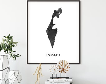 Israel map art poster, black and white wall art print of Israel, gift idea, map print, gift coworker, OM190