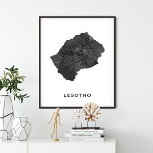 Lesotho Map Art Print: Black and White Travel Poster