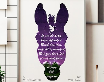 A Midsummer Night's Dream Print! William Shakespeare inspired poster, literature, plays, performing, comedy, Theseus , IP520