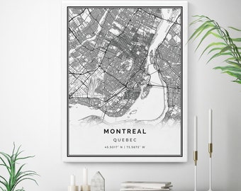 Impression sur toile de carte de Montréal, art mural de cartes de ville, oeuvre minimaliste de cadeau de Québec, art pour la décoration murale, art pour les hommes | M309