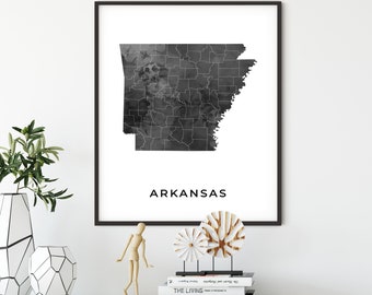 Arkansas map art poster, black and white wall art print of Arkansas, gift idea, gift for him, wall decoration, OM11