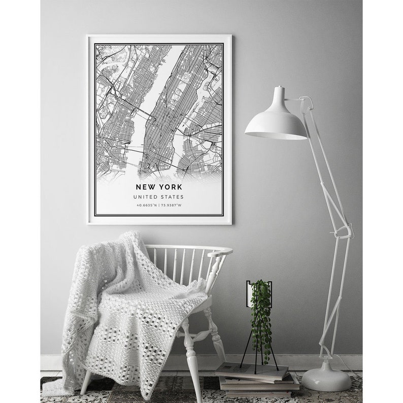 New York Map Print: Minimalist Black and White City Art - Etsy