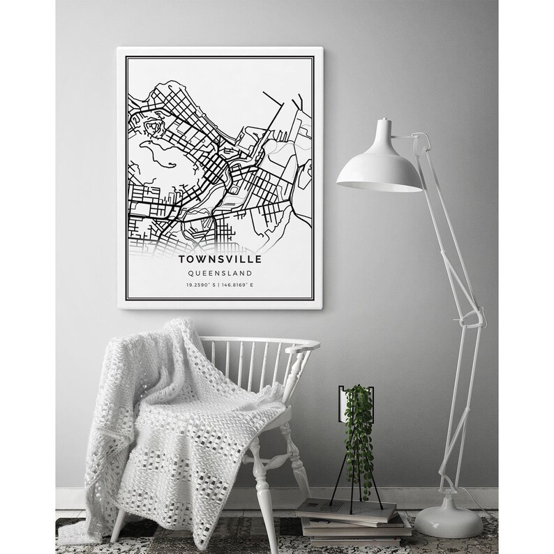 Townsville Map Canvas Print City Maps Wall Art Queensland Etsy