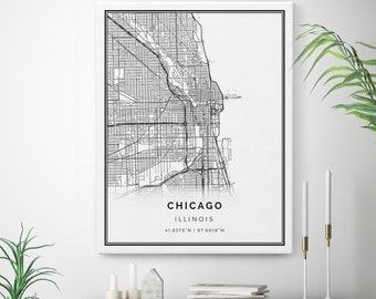 Chicago Map Canvas Print, City Maps Wall Art, Illinois Gift Minimalistic Artwork, canvas print, canvas wall art | M3