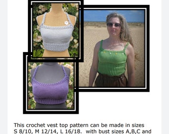 Vest top pattern, crop top pattern, crochet pattern, crochet top pattern, pdf download crochet pattern