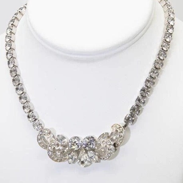 Vintage Signed Weiss Clear Rhinestone Necklace - JD10996