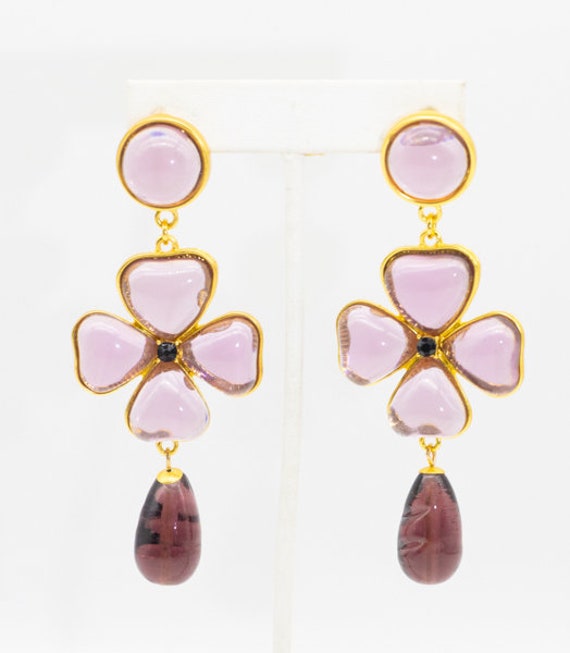 1980s Resin Pierced Long Drop Earrings - image 1