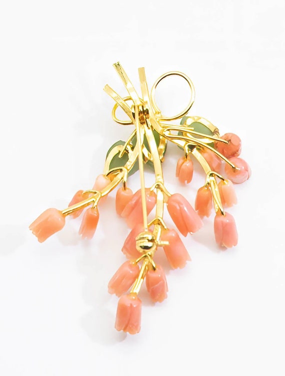 Vintage Coral Jade Floral Pin  - JD11044 - image 3