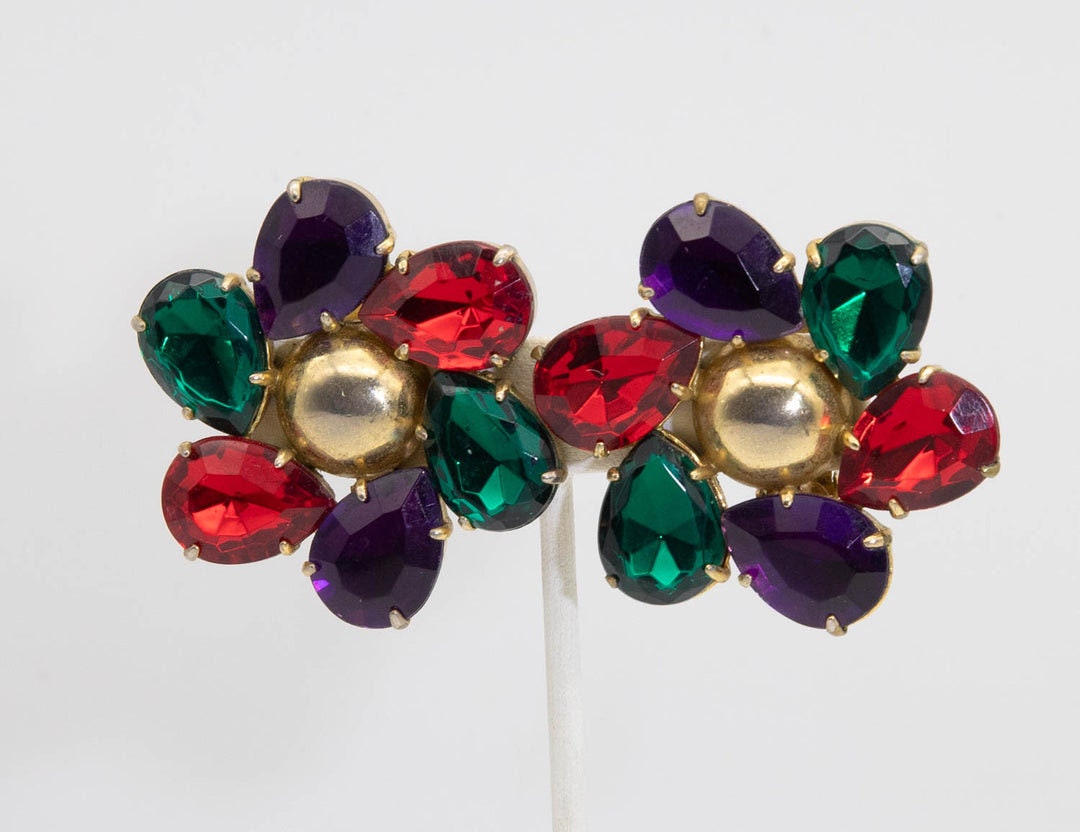 Vintage Large Multicolored Glass Earrings JD10887 Etsy