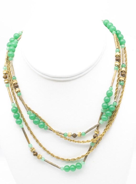 Vintage 1930s Deco Green Glass Necklace - JD11169 - image 2