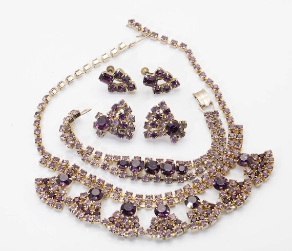 Vintage 1950s Rhinestone Lavender and Purple Ston… - image 2