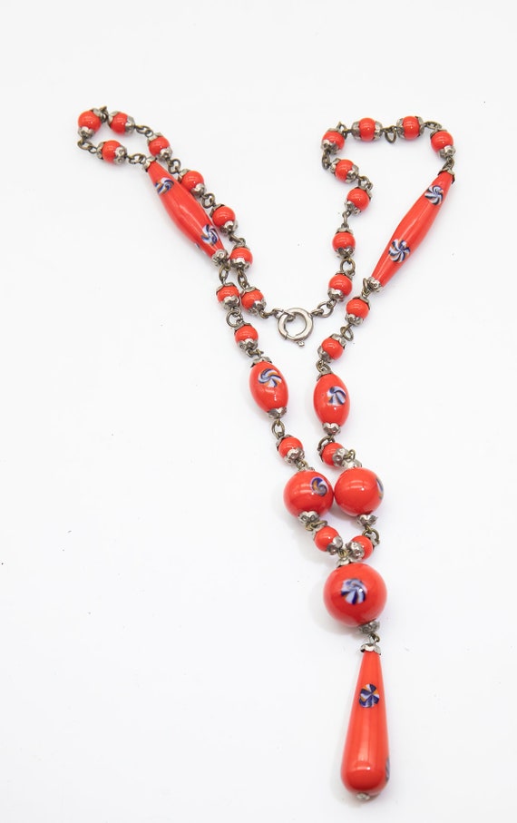 Vintage Red Japanese Glass Necklace- JD10787 - image 2