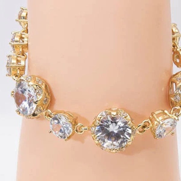 Vintage Signed Betsey Johnson Cubic Zirconia Stones Bracelet - JD10984