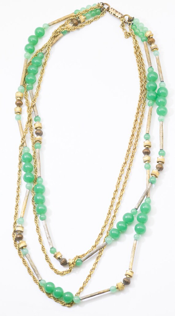Vintage 1930s Deco Green Glass Necklace - JD11169 - image 3