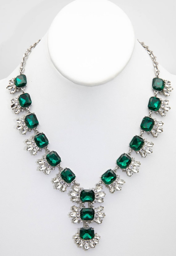 Charter Club Vintage Silver Toned Emerald Necklac… - image 1